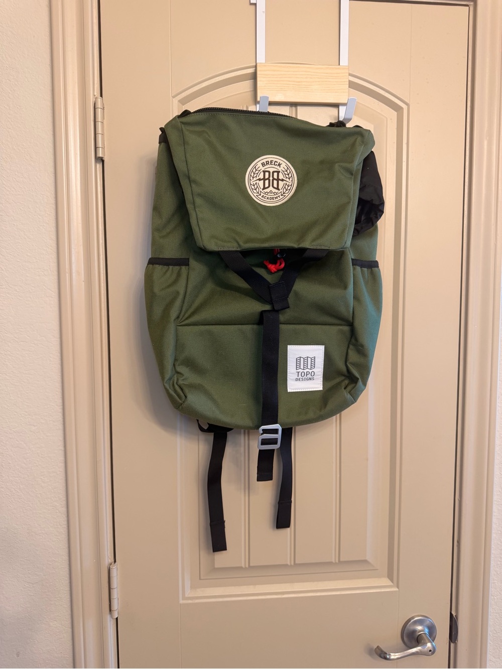 Topo Designs Olive Green Roll-Top Backpack with Black Straps